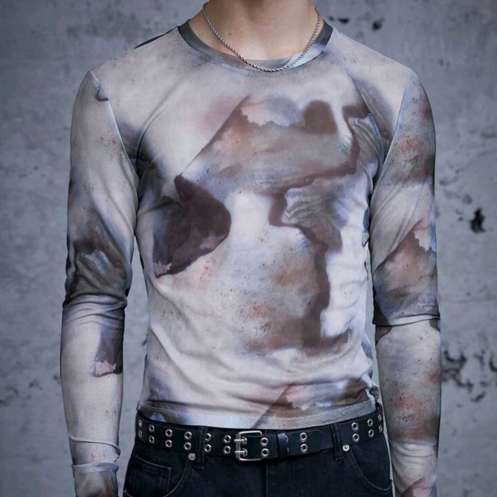MANFINITY Sheer Graphic Long Sleeve